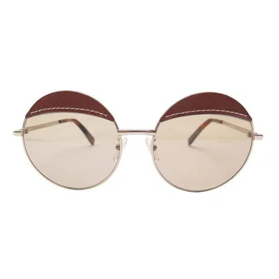 Loewe Lw40007u33n Round Brown Leather Frame Sunglasses In Gold