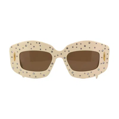 Loewe Lw4114is25e Crystal-studded Rectangle Sunglasses In Neutral