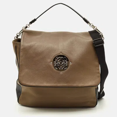 Pre-owned Loewe Maia Anagram Beige/black Leather Messenger Bag In Sand