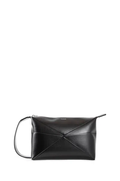 Loewe Puzzle Fold Leather Wash Bag In Black