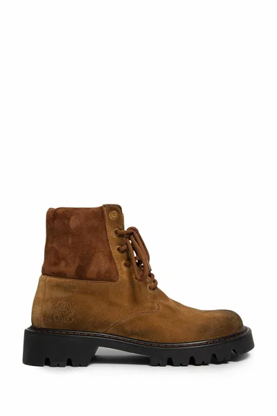 Loewe Men's Sierra Suede Lace-up Ankle Boots In Brown