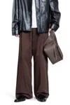 Loewe Mens Chocolate Brown Pleated Wide-leg Cotton Trousers