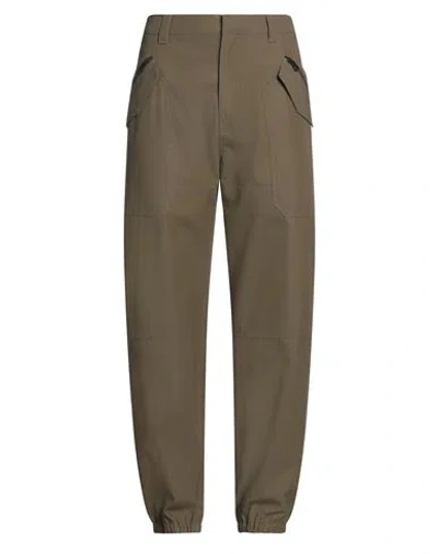 Loewe Man Pants Military Green Size 32 Cotton, Calfskin In Green
