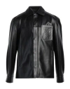 Loewe Anagram Leather Zip-up Overshirt In Black