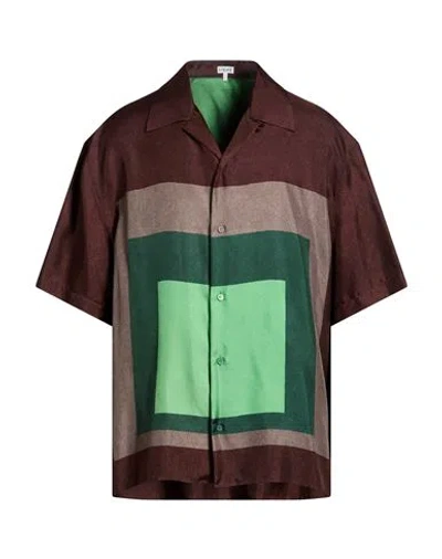 Loewe Man Shirt Chocolate Brown Size 16 Silk In Multi