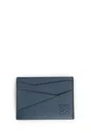 Loewe Mens Indigo Dye Puzzle Edge Plain Leather Cardholder In Gray