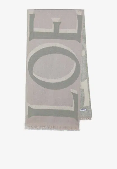 Loewe Maxi Logo Wool-blend Scarf In Green