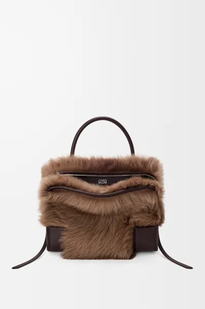 Loewe Medium Amazona 180 Bag In Soft Leather Skin And Shearling For Woman In Brown/dark Chestnut