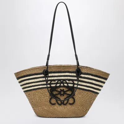 Loewe Medium Anagram Basket Bag In Iraca Palm And Leather Women In Black