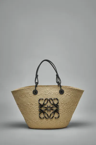 Loewe Anagram Basket In Iraca Palm And Calf Leather In Black