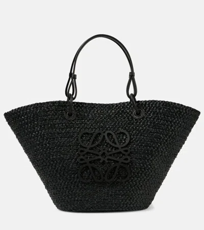 Loewe Medium Anagram Raffia Basket Bag In Black