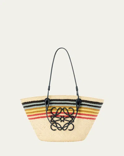 Loewe Medium Anagram Striped Tote Bag In Straw And Leather In Natural Multicolor