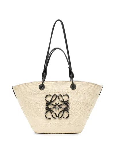 Loewe Medium Anagram Basket Bag In Iraca Palm And Leather Skin For Woman In Black