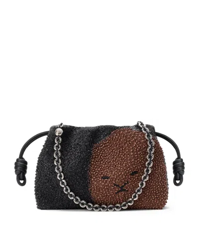 Loewe Medium Beaded Lion Flamenco Clutch Bag In Black