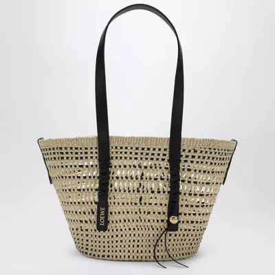 Loewe Medium Black Iraca Palm And Leather Braid Basket Bag In Beige