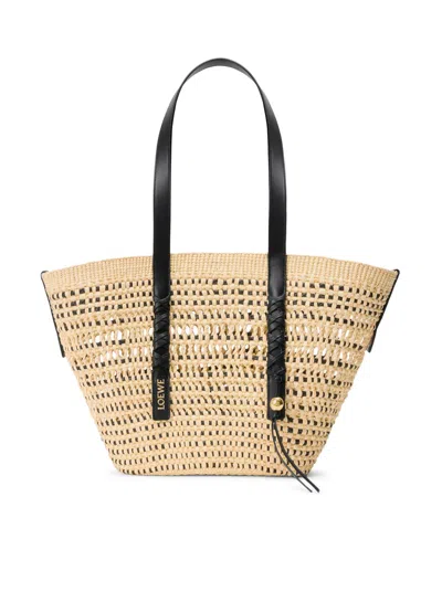 Loewe Medium Braid Basket Bag In Iraca Palm And Calfskin In Brown