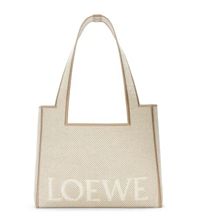 Loewe Medium Canvas Font Tote Bag In Beige