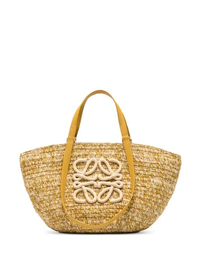 Loewe Medium Eclipse Basket In Raffia And Leather Skin For Woman In Yellow