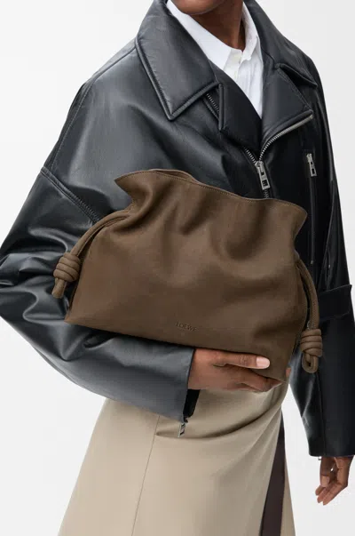 Loewe Medium Flamenco Clutch In Grained Nubuck For Woman In Brown