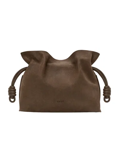 Loewe Medium Flamenco Clutch In Grained Nubuck In Green