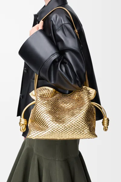 Loewe Medium Flamenco Clutch In Laminated Lambskin For Woman In Gold