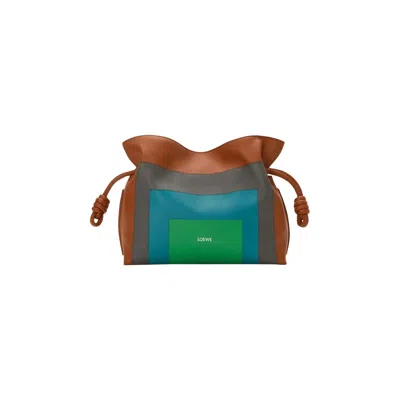 Pre-owned Loewe Medium Flamenco Clutch In Nappa Calfskin 'caramel/bright Green' | Tan | Women's Size Onesize In Brown