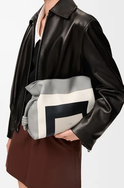 Loewe Medium Flamenco Clutch In Nappa Leather Skin For Woman In Gray