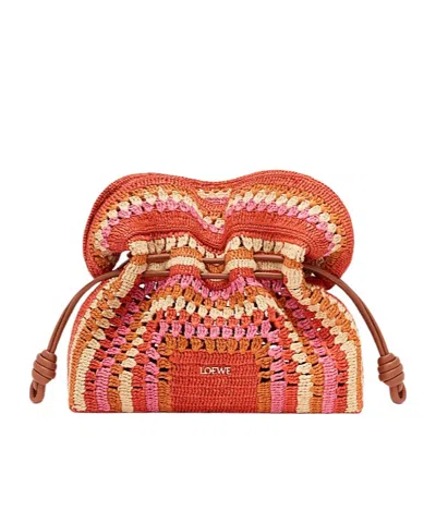 Loewe Medium Flamenco Clutch In Raffia And Calfskin In Yellow