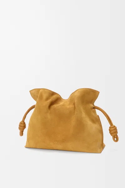 Loewe Medium Flamenco Clutch In Suede For Woman In Ochre