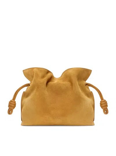 Loewe Medium Flamenco Clutch In Suede In Yellow & Orange