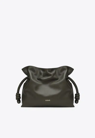 Loewe Medium Flamenco Leather Clutch In Green