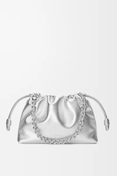 Loewe Medium Flamenco Purse In Laminated Lambskin For Woman In Silver