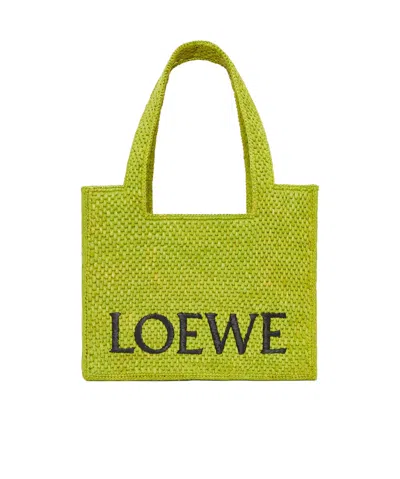 Loewe Paula's Ibiza Font Small Raffia Tote Bag In Green