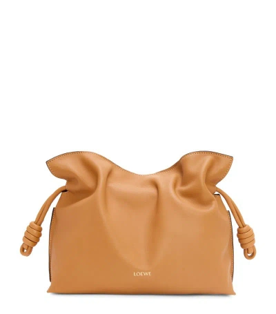 Loewe Medium Leather Flamenco Clutch Bag In Beige