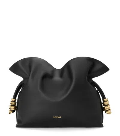 Loewe Medium Leather Flamenco Clutch Bag In Black