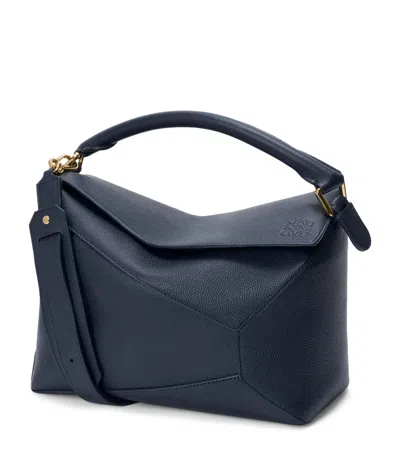Loewe Medium Leather Puzzle Edge Top-handle Bag In Blue