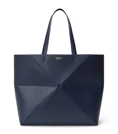 Loewe Medium Leather Puzzle Fold Tote Bag In Blue