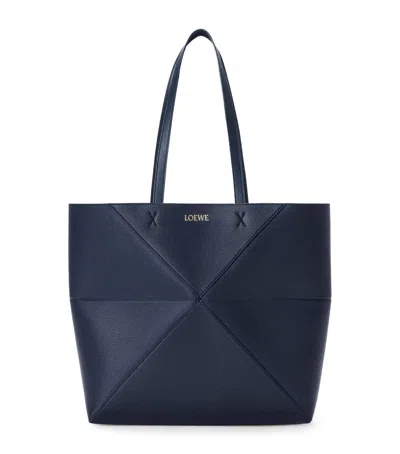 Loewe Medium Leather Puzzle Fold Tote Bag In Blue