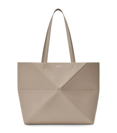 Loewe Medium Leather Puzzle Fold Tote Bag In Brown