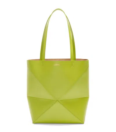 Loewe Medium Leather Puzzle Fold Tote Bag In Green