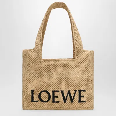Loewe Medium  Font Tote Bag In Raffia In Sand
