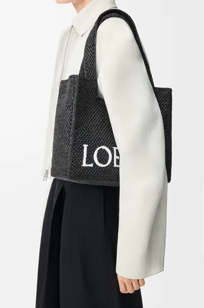 Loewe Font Tote Moyen En Raphia Pour Femme In Black