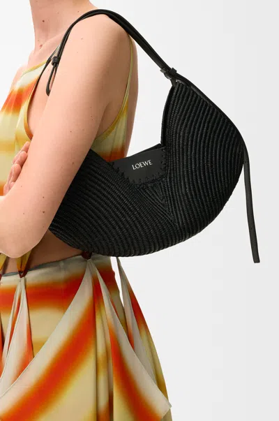 Loewe Medium  Swing Bag In Raffia And Leather Skin For Woman In Black