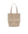 Loewe Puzzle Fold Tote Bag In Polished Calfskin In Nude