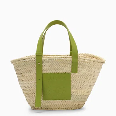 Loewe Small Basket In Raffia And Calf Leather In Green