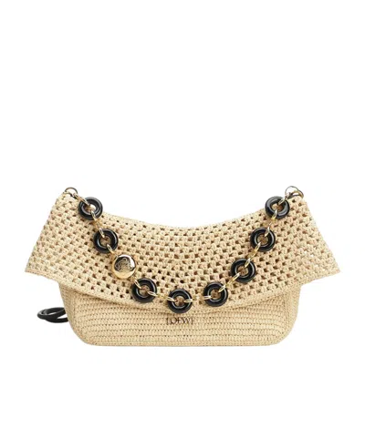 Loewe Medium Ola Shoulder Bag In Raffia And Calfskin In Natural Color