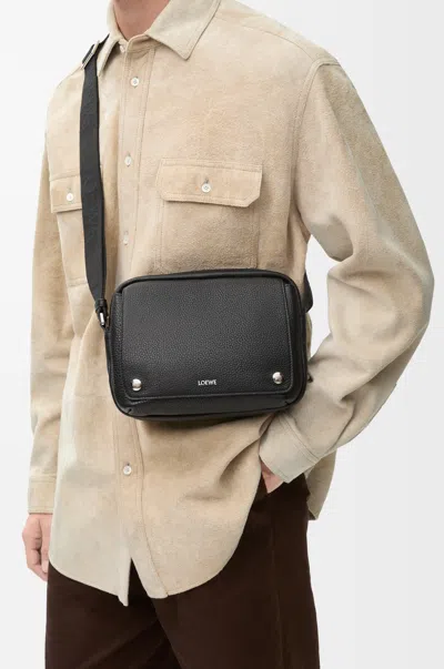 Loewe Medium Pebble Messenger Bag In Supple Grained Leather Skin For Man In Black