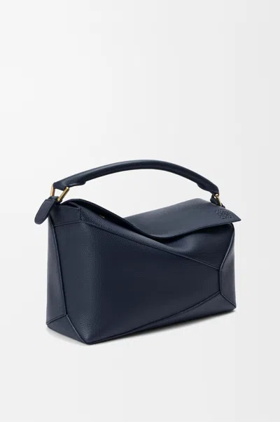 Loewe Medium Puzzle Edge Bag In Soft Grained Leather Skin For Woman In Blue
