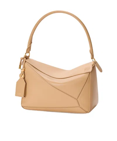 Loewe Medium Featherlight Puzzle Leather Tote Bag In Nude