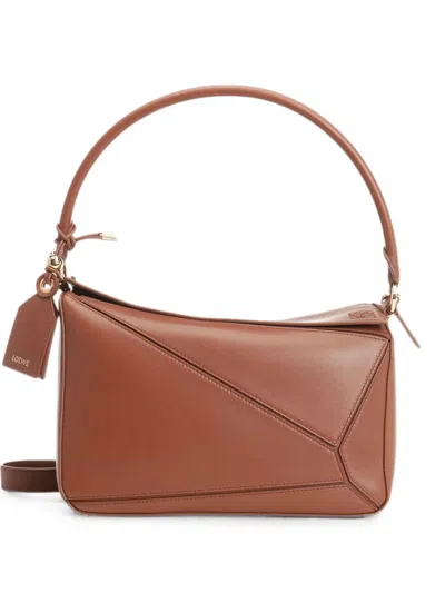 Loewe Medium Puzzle Featherlight Shoulder Bag In Brown